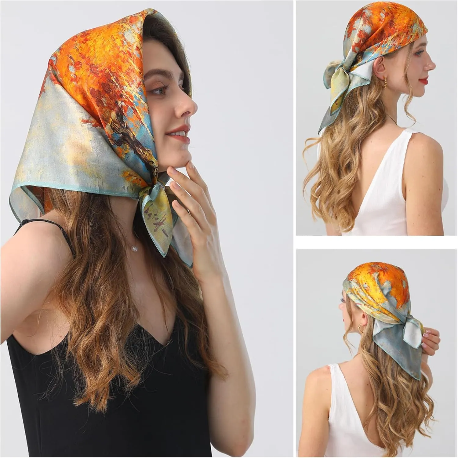 100% Mulberry Silk Scarf 27"x27" Square Silk Scarves Hair Wrap Neck Head Scarf for Women, Mothers Day Gifts