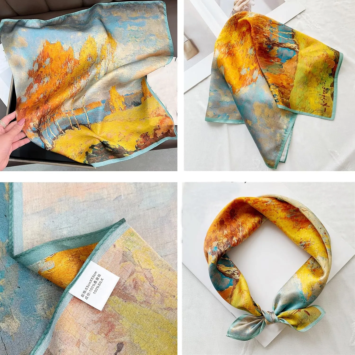 100% Mulberry Silk Scarf 27"x27" Square Silk Scarves Hair Wrap Neck Head Scarf for Women, Mothers Day Gifts