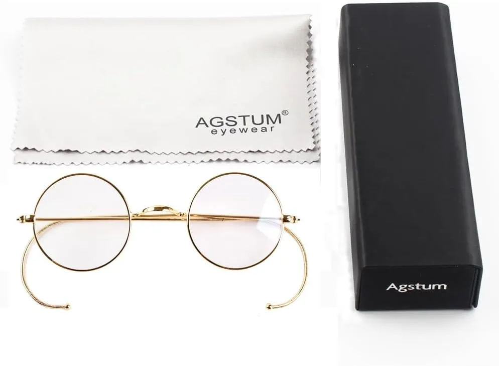 Agstum Blue Light Blocking Reading Glasses, Small Round Wire Rim Readers for Computer Use Anti-Glare Cut UV400