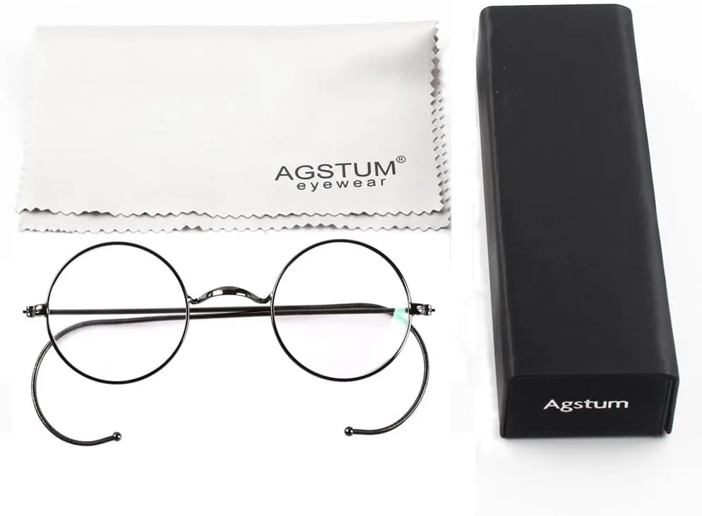 Agstum Blue Light Blocking Reading Glasses, Small Round Wire Rim Readers for Computer Use Anti-Glare Cut UV400