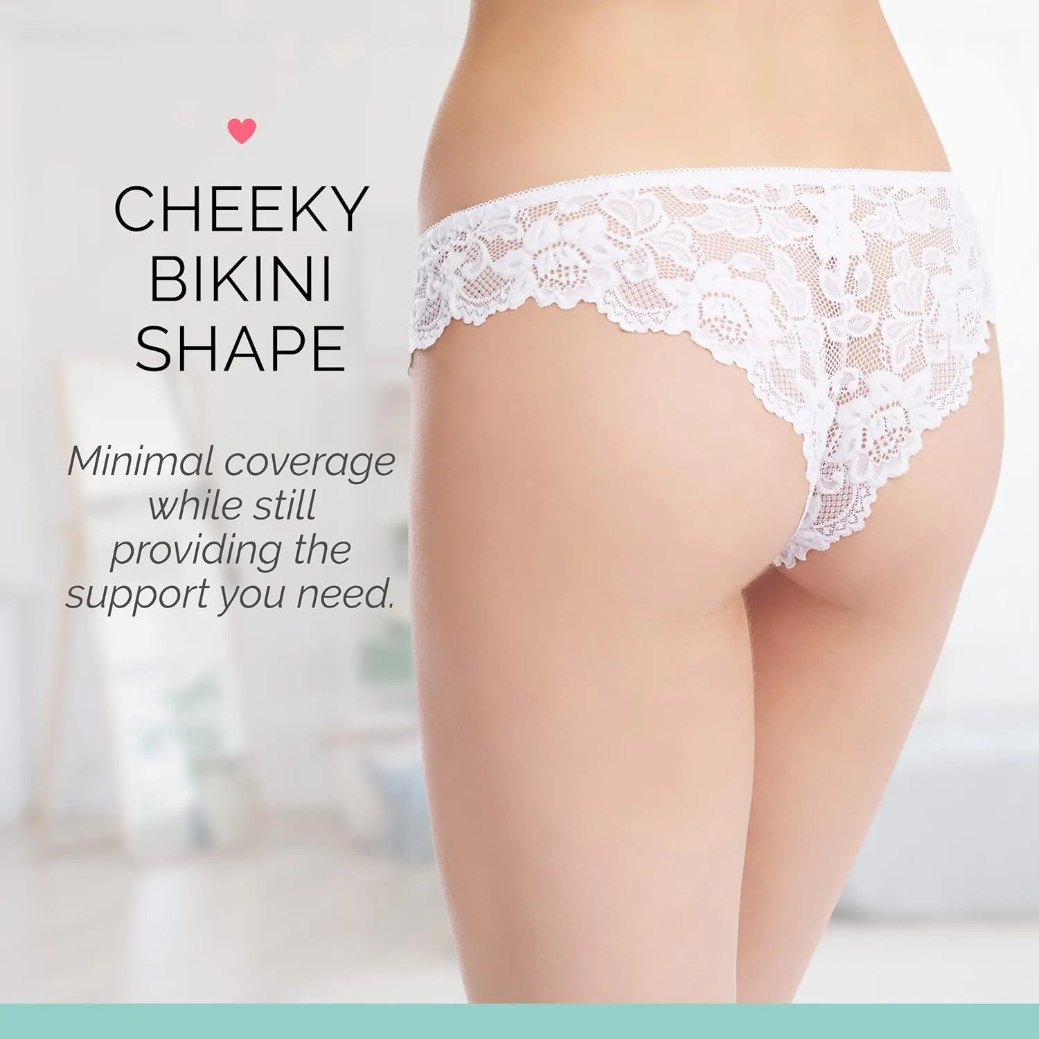 Allie 3-Pack Lace Bikini Underwear for Women, Cheeky Brief Panties with Minimal Half Back Coverage