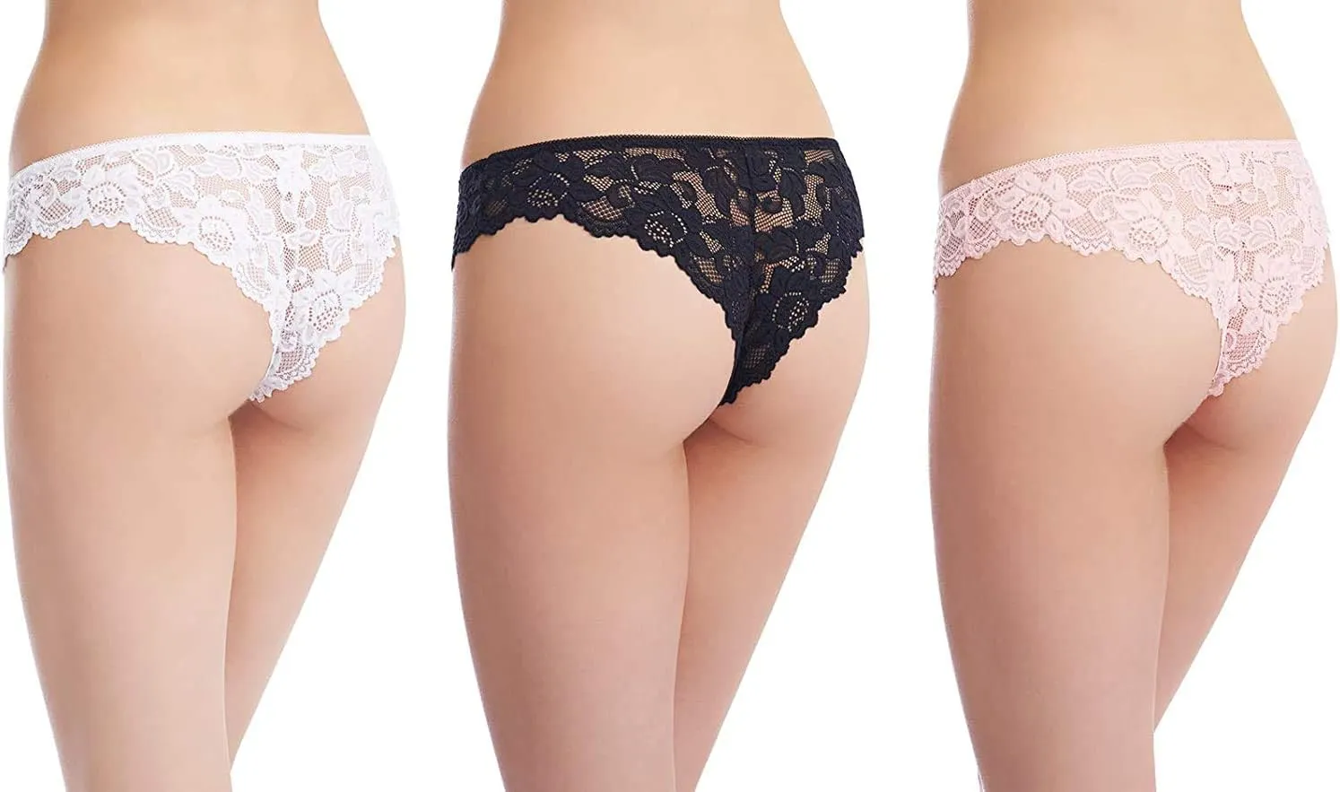 Allie 3-Pack Lace Bikini Underwear for Women, Cheeky Brief Panties with Minimal Half Back Coverage