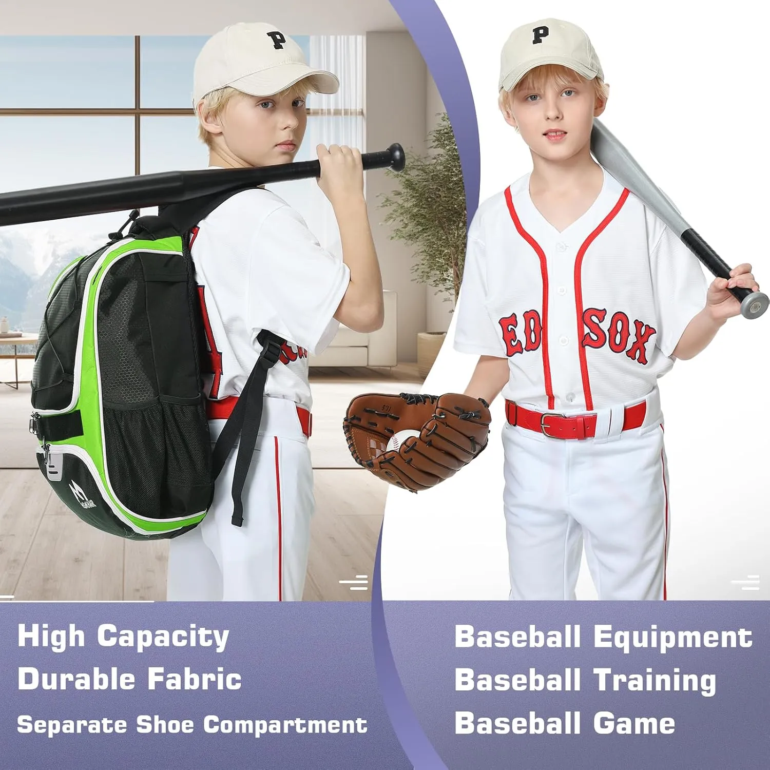 Baseball Bag-Baseball Backpack Holder for Baseball, Large Main Compartment,Softball Tball& Gear for Youth and Adults