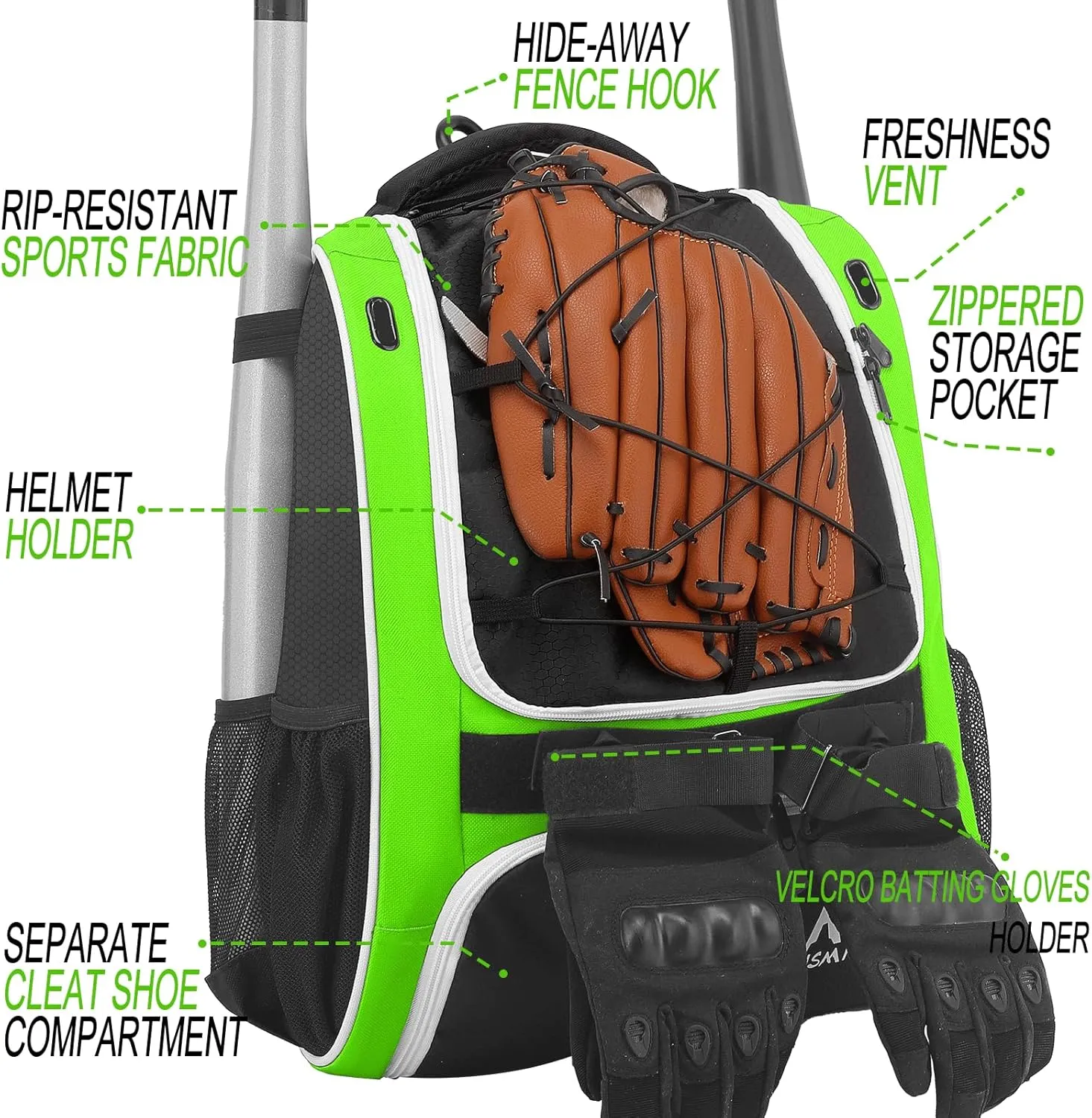 Baseball Bag-Baseball Backpack Holder for Baseball, Large Main Compartment,Softball Tball& Gear for Youth and Adults