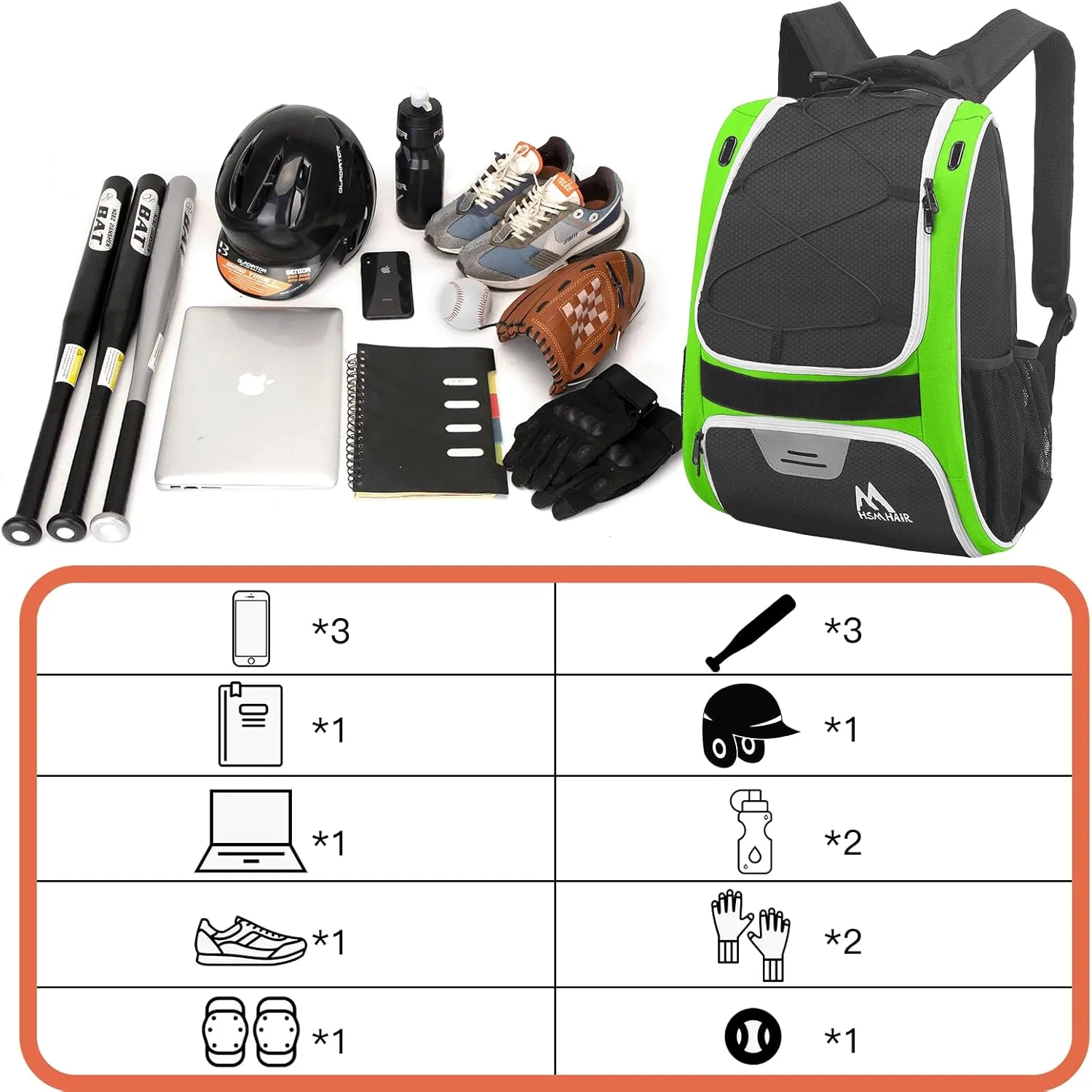 Baseball Bag-Baseball Backpack Holder for Baseball, Large Main Compartment,Softball Tball& Gear for Youth and Adults