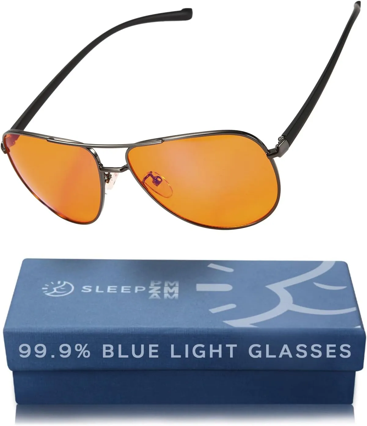 Blue Light Blocking Glasses for Computer, TV, Gaming Improve Sleep by Naturally Producing Melatonin for Women   Men – 99.9% Night-time Amber Lens – Metal Aviator Frame