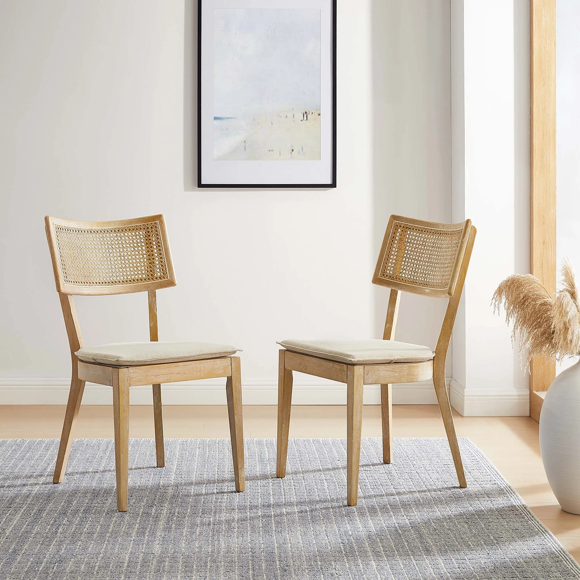 Caledonia Fabric Upholstered Wood Dining Chair Set of 2 by Modway