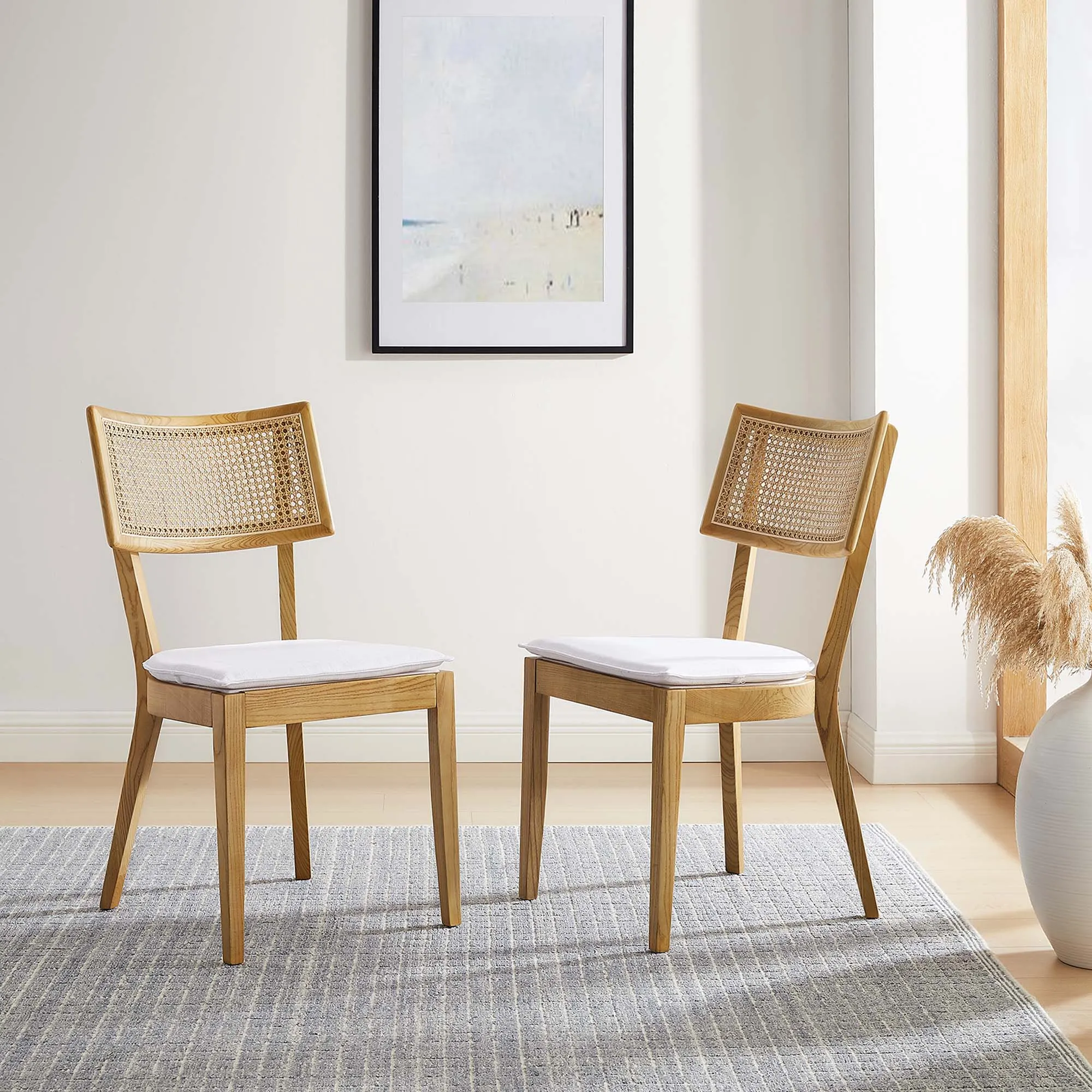 Caledonia Fabric Upholstered Wood Dining Chair Set of 2 by Modway