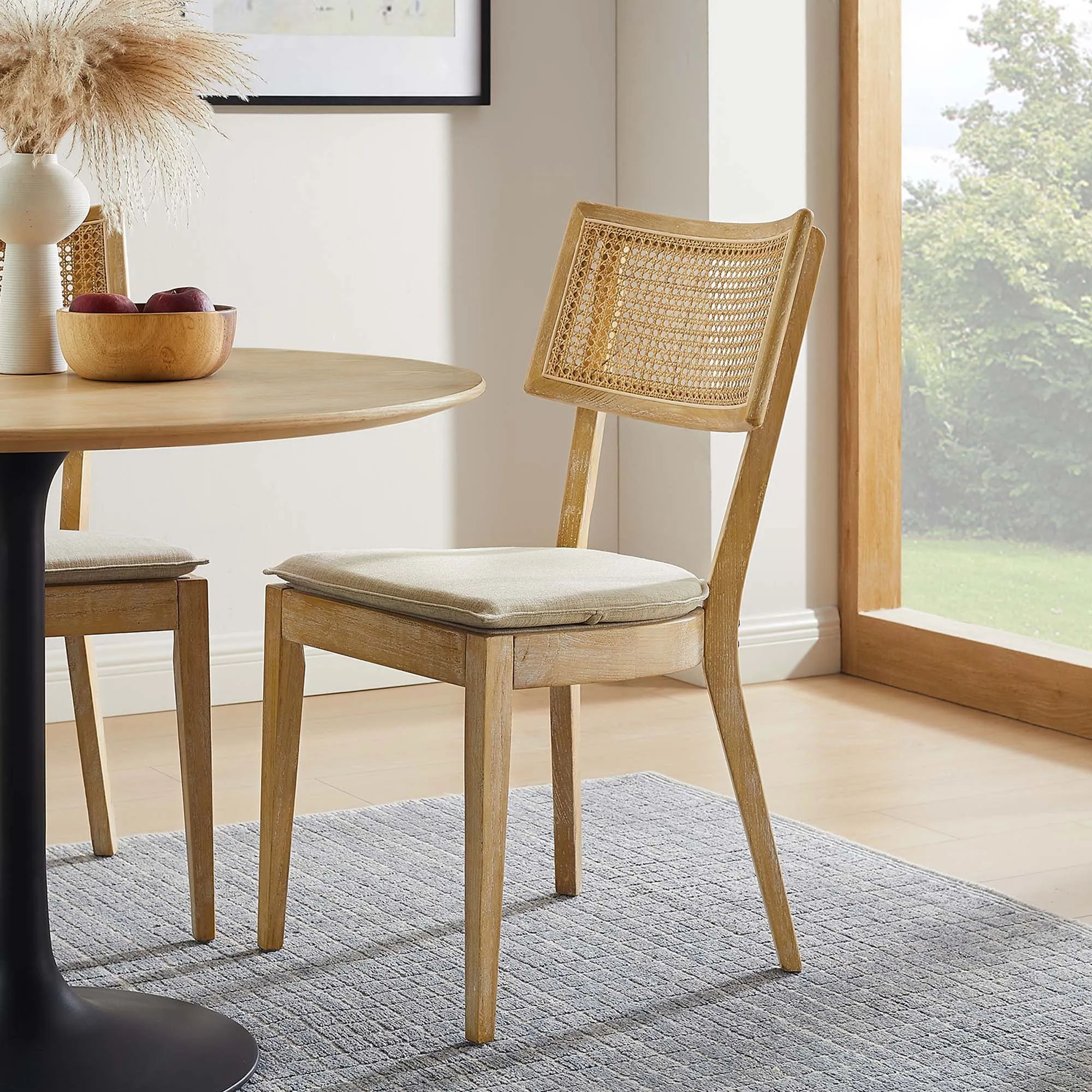 Caledonia Fabric Upholstered Wood Dining Chair Set of 2 by Modway