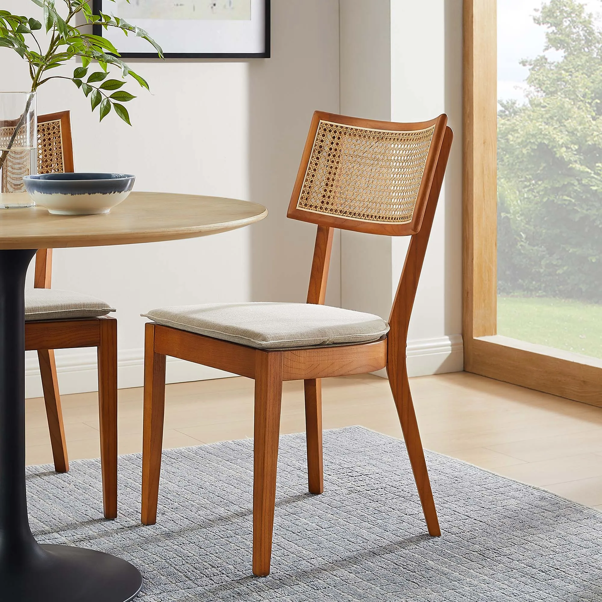 Caledonia Fabric Upholstered Wood Dining Chair Set of 2 by Modway