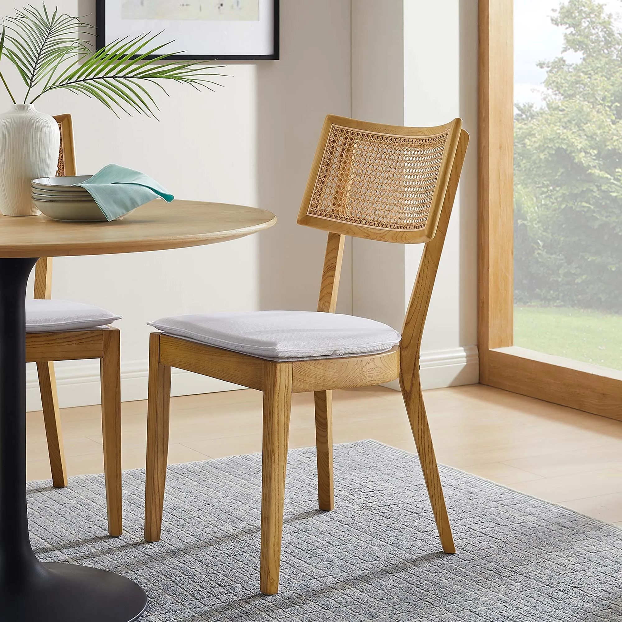 Caledonia Fabric Upholstered Wood Dining Chair Set of 2 by Modway