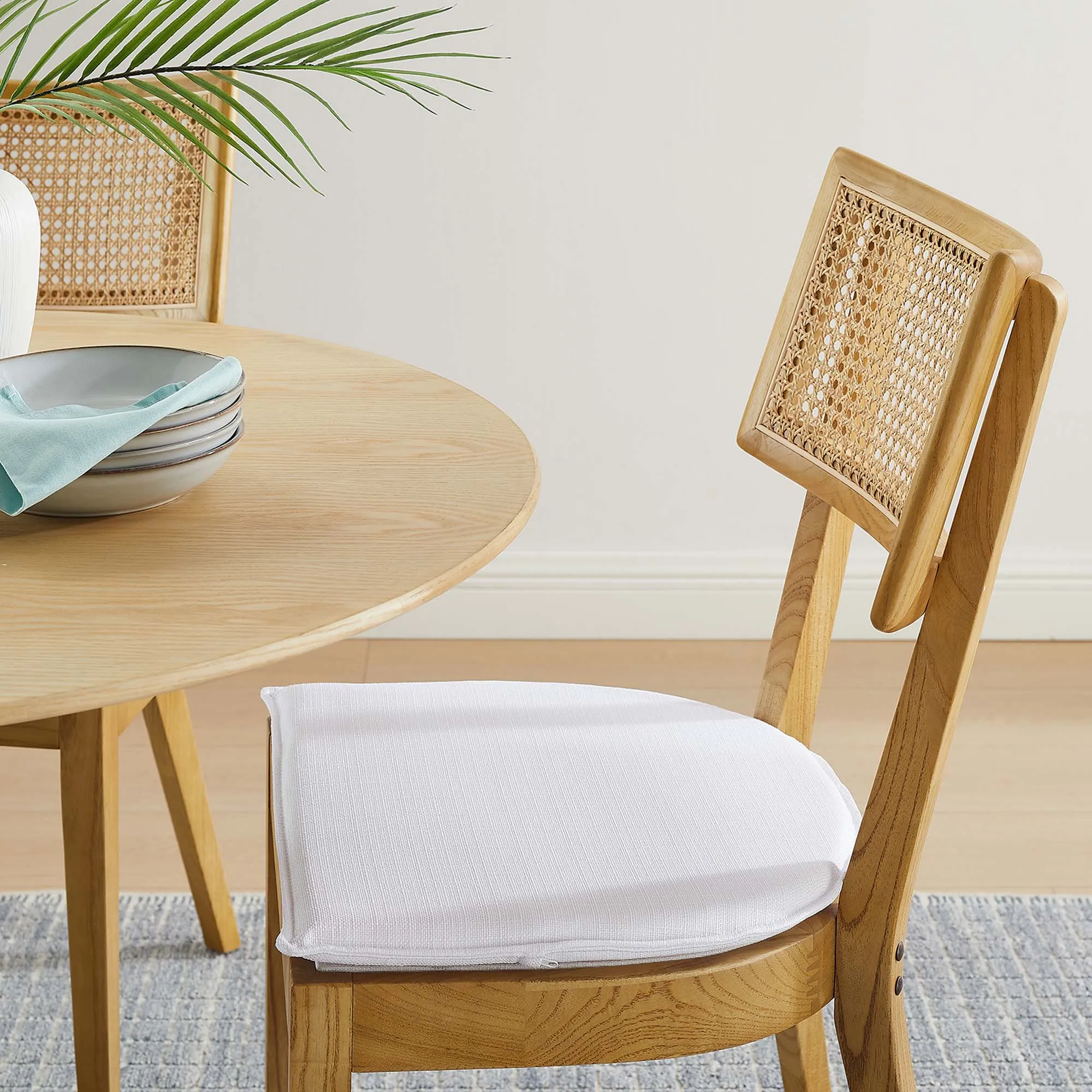 Caledonia Fabric Upholstered Wood Dining Chair Set of 2 by Modway