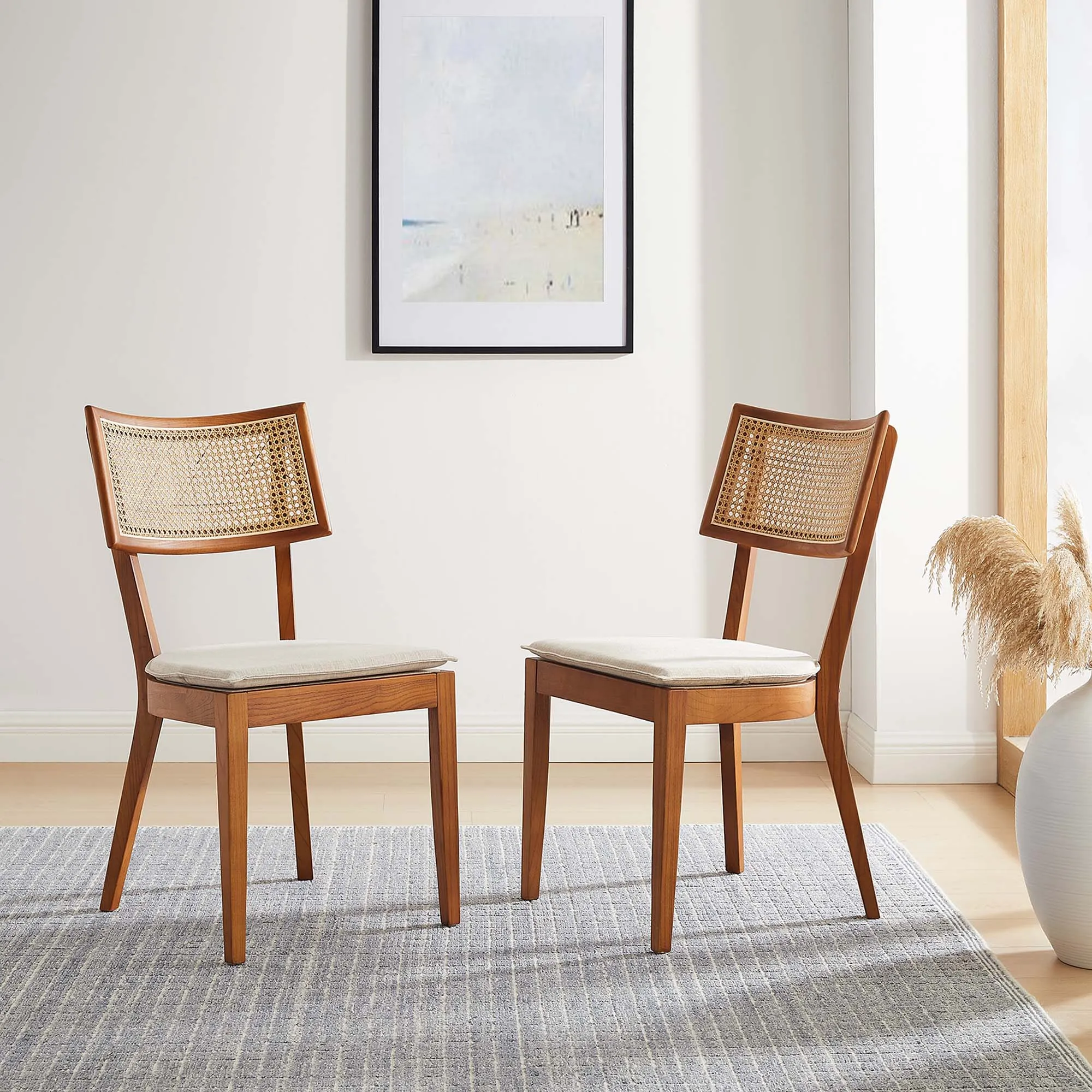 Caledonia Fabric Upholstered Wood Dining Chair Set of 2 by Modway