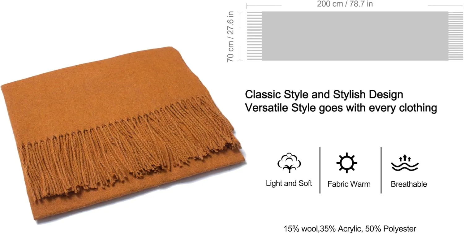 Cashmere Blend Solid Color Scarfs for Women Winter Scarves for Women Pashmina Shawls And Wraps Wool Scarf