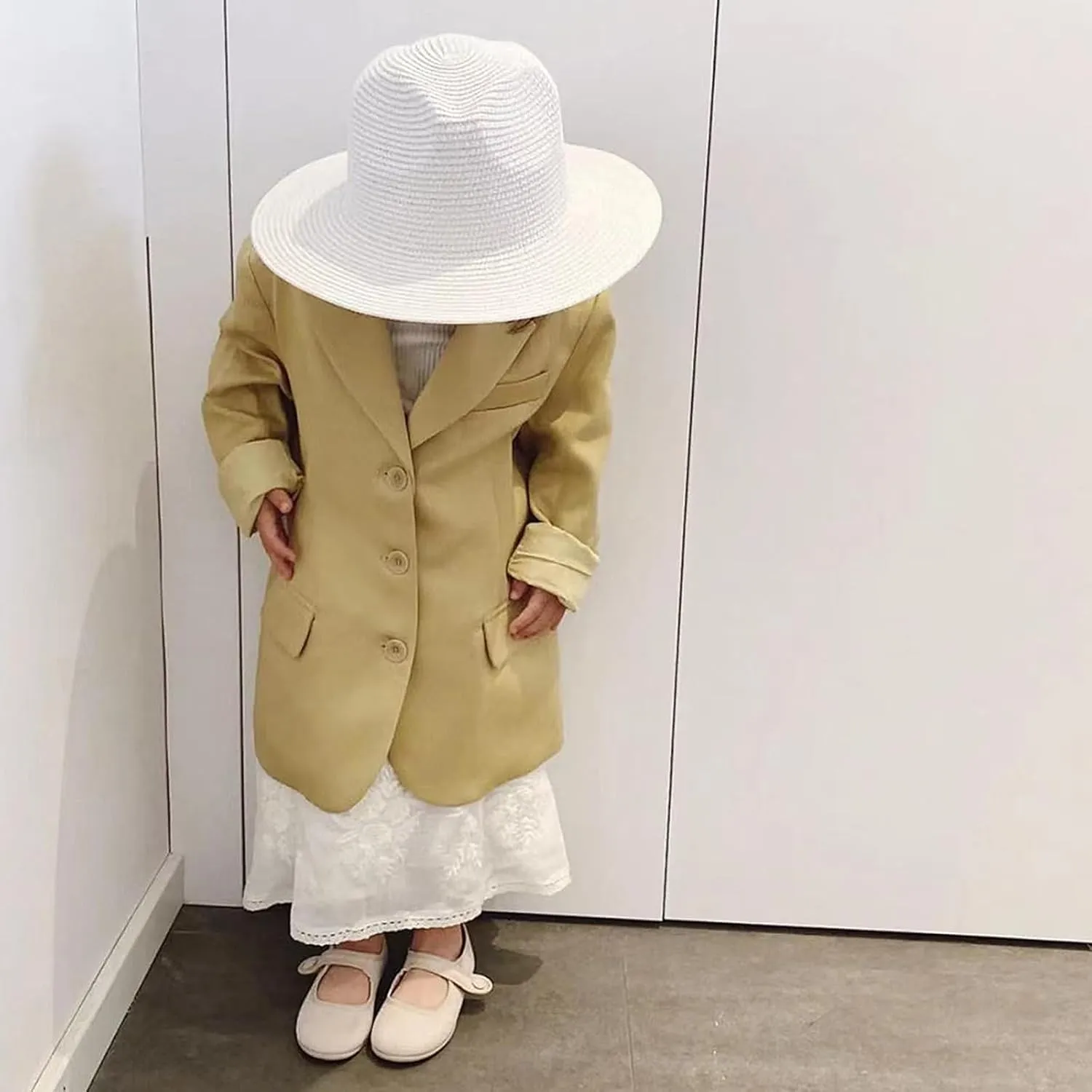 Classic Plain Kids Fedora Straw Hat Light Breathable Bucket Beach Cowboy Straw Hat Sun Protection Cap