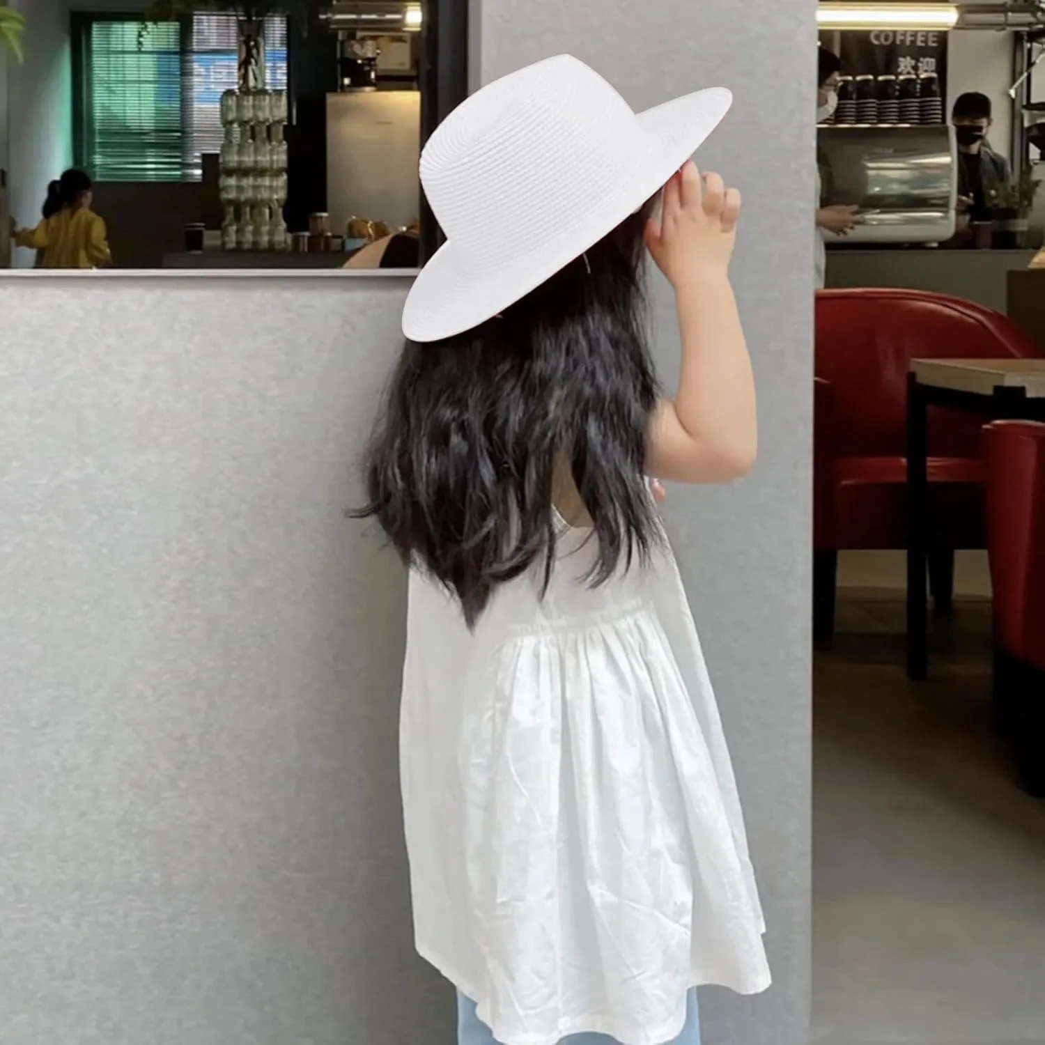Classic Plain Kids Fedora Straw Hat Light Breathable Bucket Beach Cowboy Straw Hat Sun Protection Cap