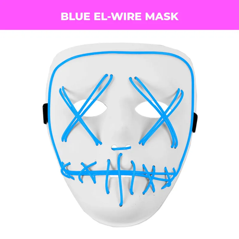EL-Wire Purge (Hype) Party Mask - White Finish Light-Up Mask - 5 Light Up Color Options
