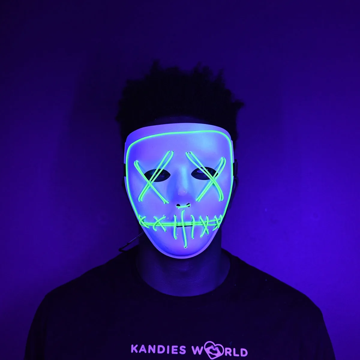 EL-Wire Purge (Hype) Party Mask - White Finish Light-Up Mask - 5 Light Up Color Options