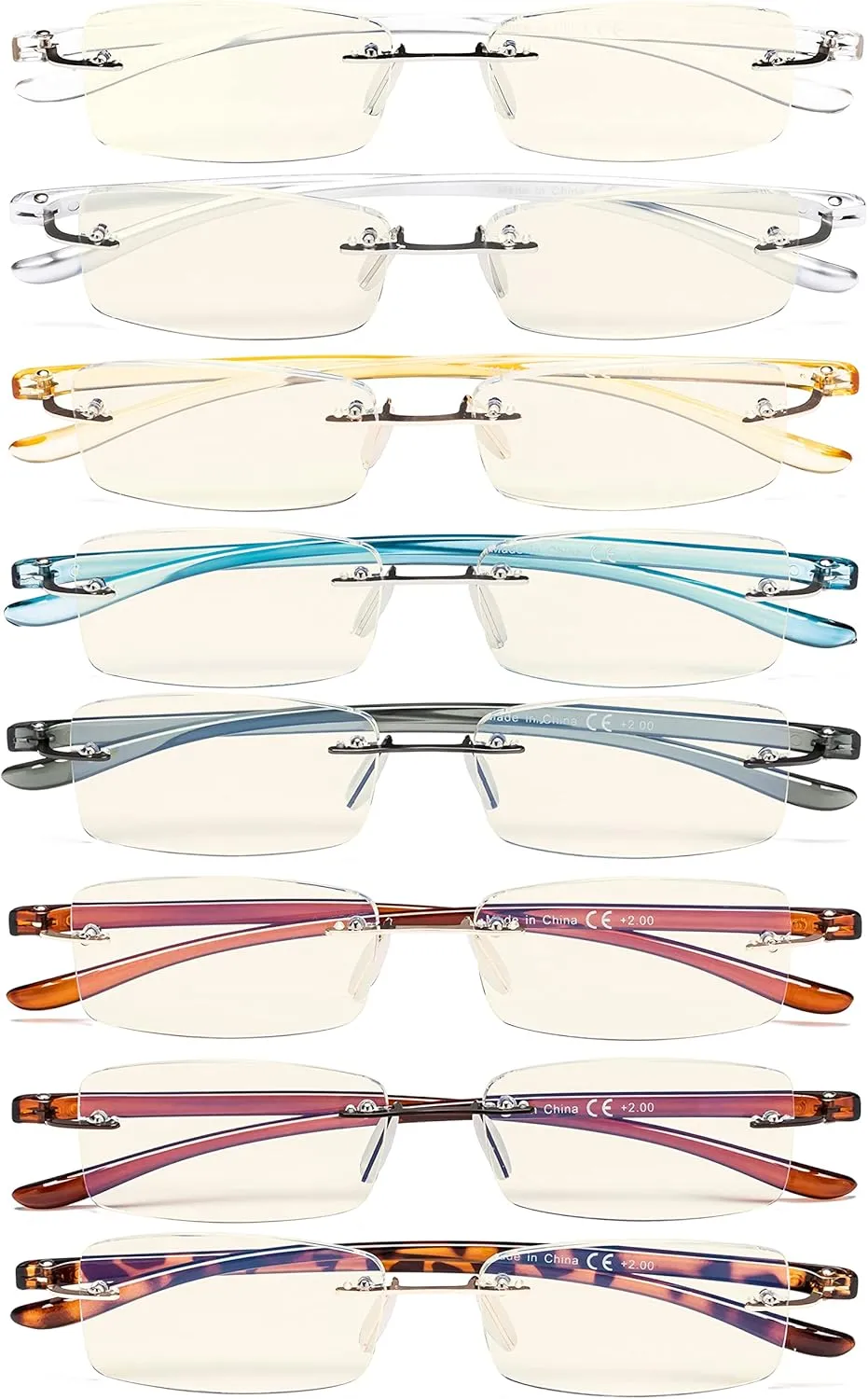 Eyekepper 8 Pack Blue Light Blocking Reading Glasses Rimless Computer Readers  2.00