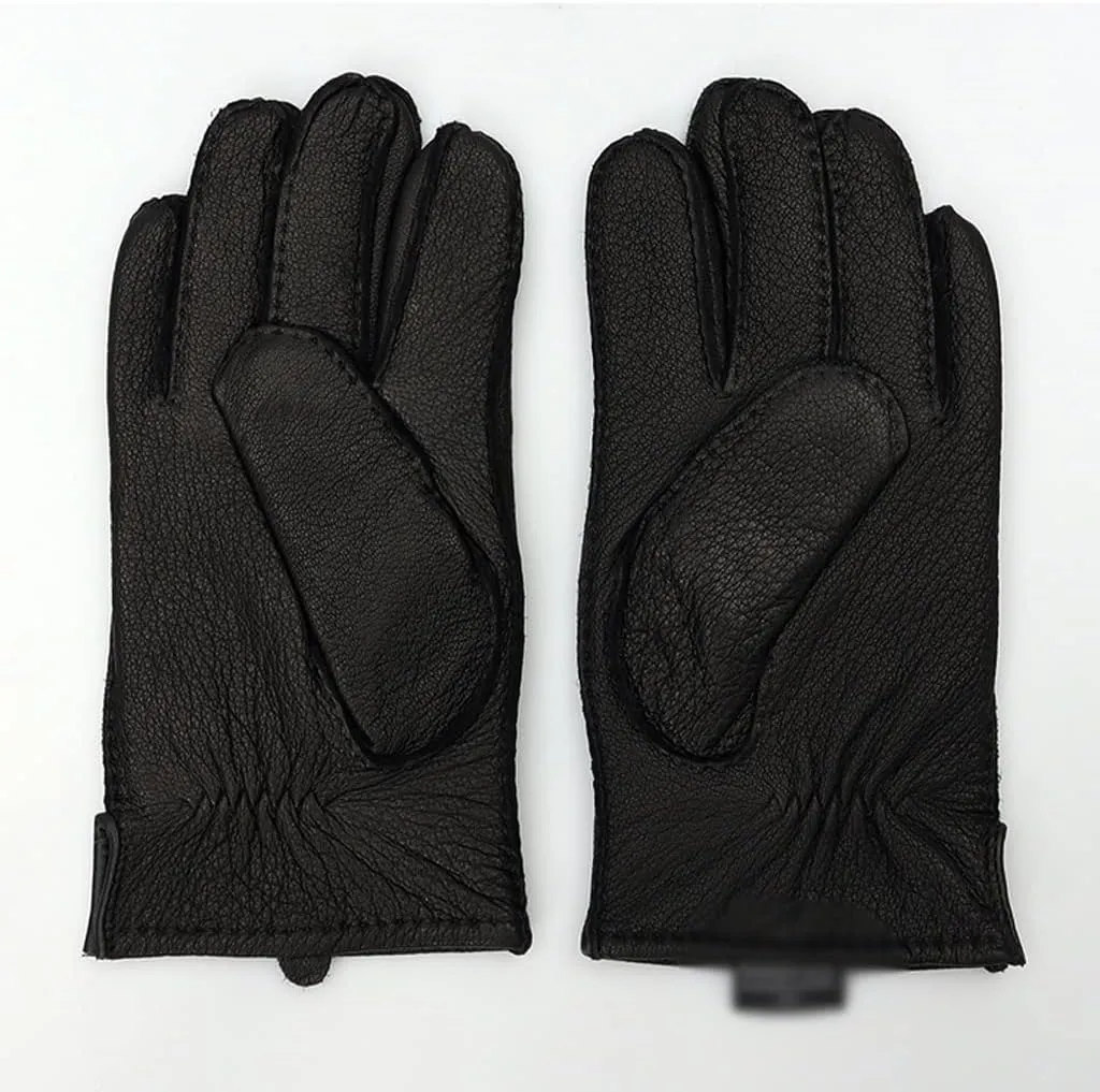 Hand-Sewn Leather Gloves Men's Warm Soft Men's Gloves Lining Warm Autumn and Winter Men's -Finger Gloves(13)