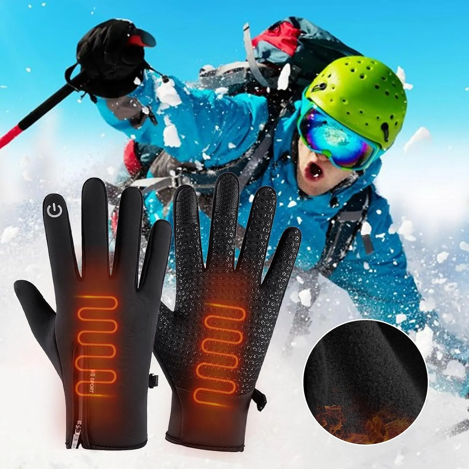 Heated Ski Mittens - USB Rechargeable Heating Gloves, Heating Fishing Gloves| Comfortable Winter Ski Gloves,Winter Thermal Gloves Skiing Gloves for Women Men for Ski Riding Mountaineering
