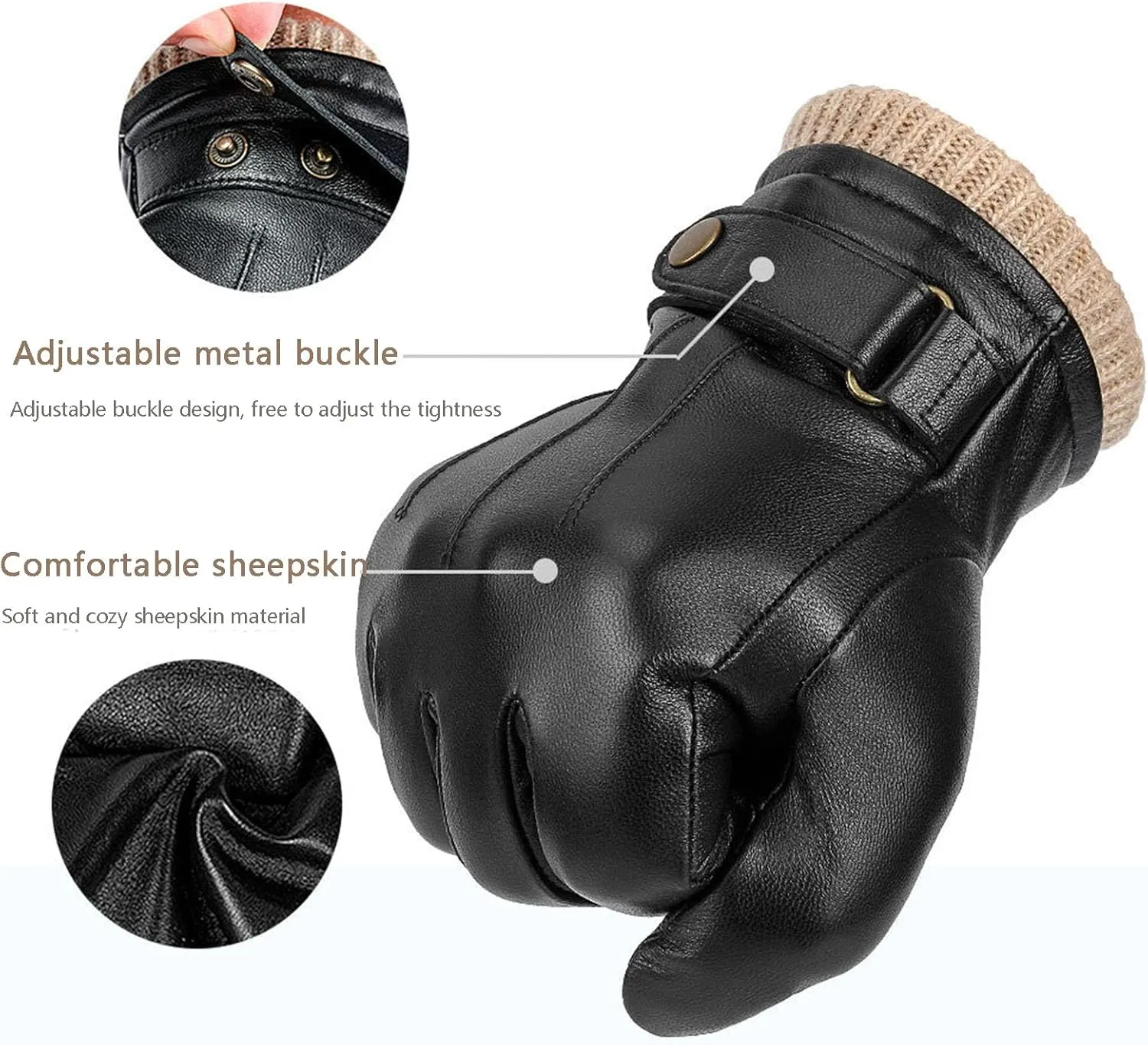Leather Gloves for Men, Winter Warm Touchscreen Gloves with Cashmere Lining Driving Motorcycle Gloves