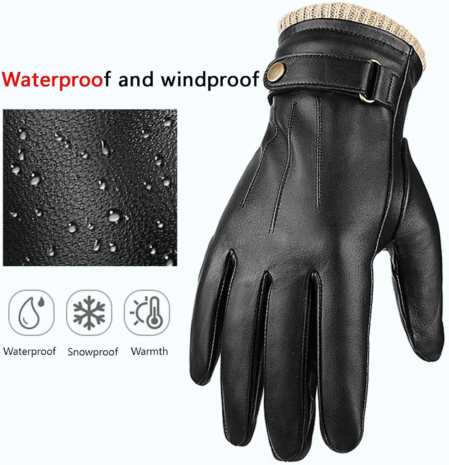 Leather Gloves for Men, Winter Warm Touchscreen Gloves with Cashmere Lining Driving Motorcycle Gloves
