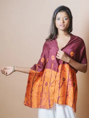 Light & Elegant Silk Batik Stole - Rust Orange & Maroon