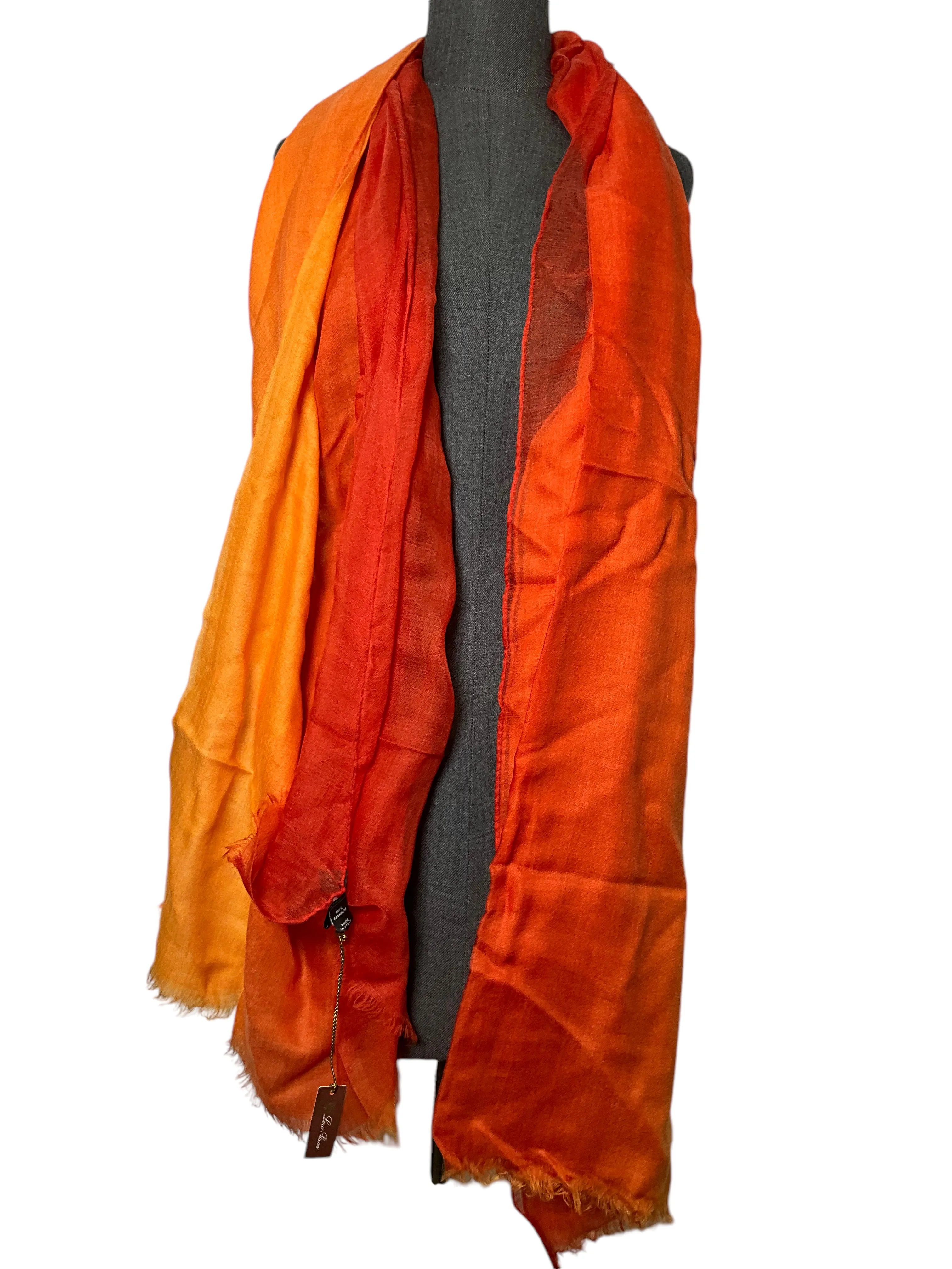 LORO PIANA Ombre Cashmere Fringe Trim Scarf NEW