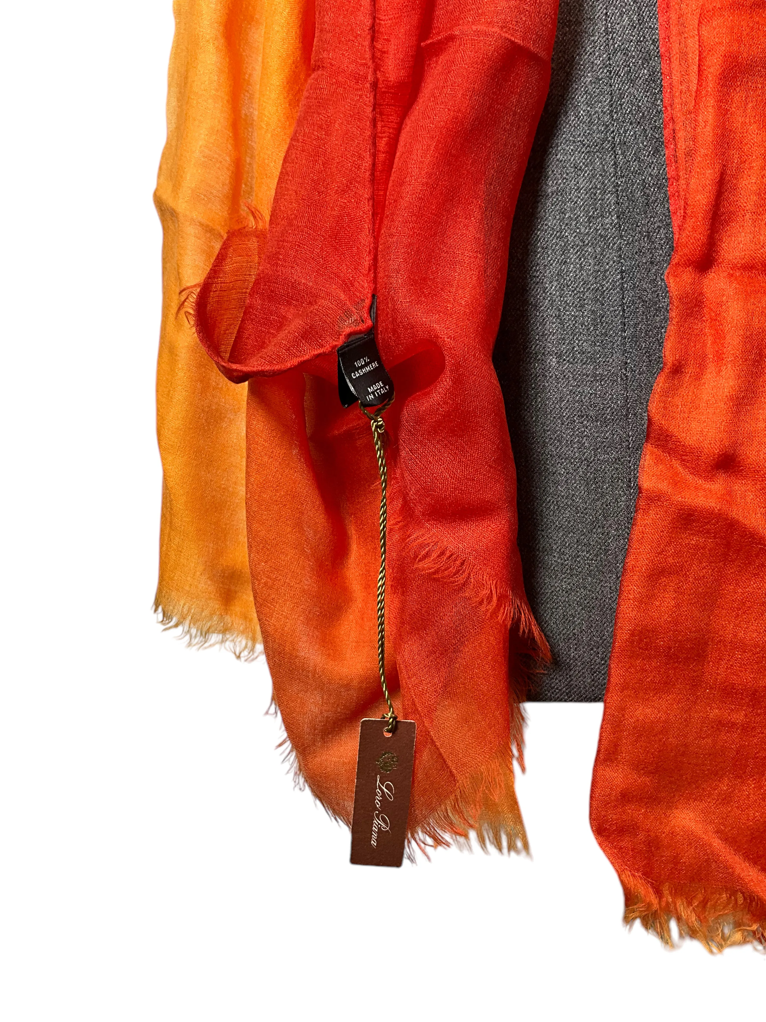 LORO PIANA Ombre Cashmere Fringe Trim Scarf NEW