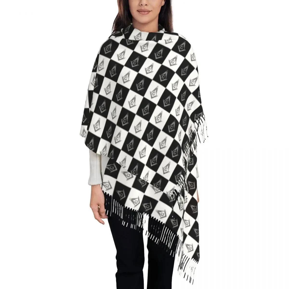 Master Mason Blue Lodge Scarf - Printed Checkered Pattern