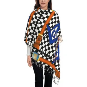 Master Mason Blue Lodge Scarf - Printed Lodge Design With Soft Tassels