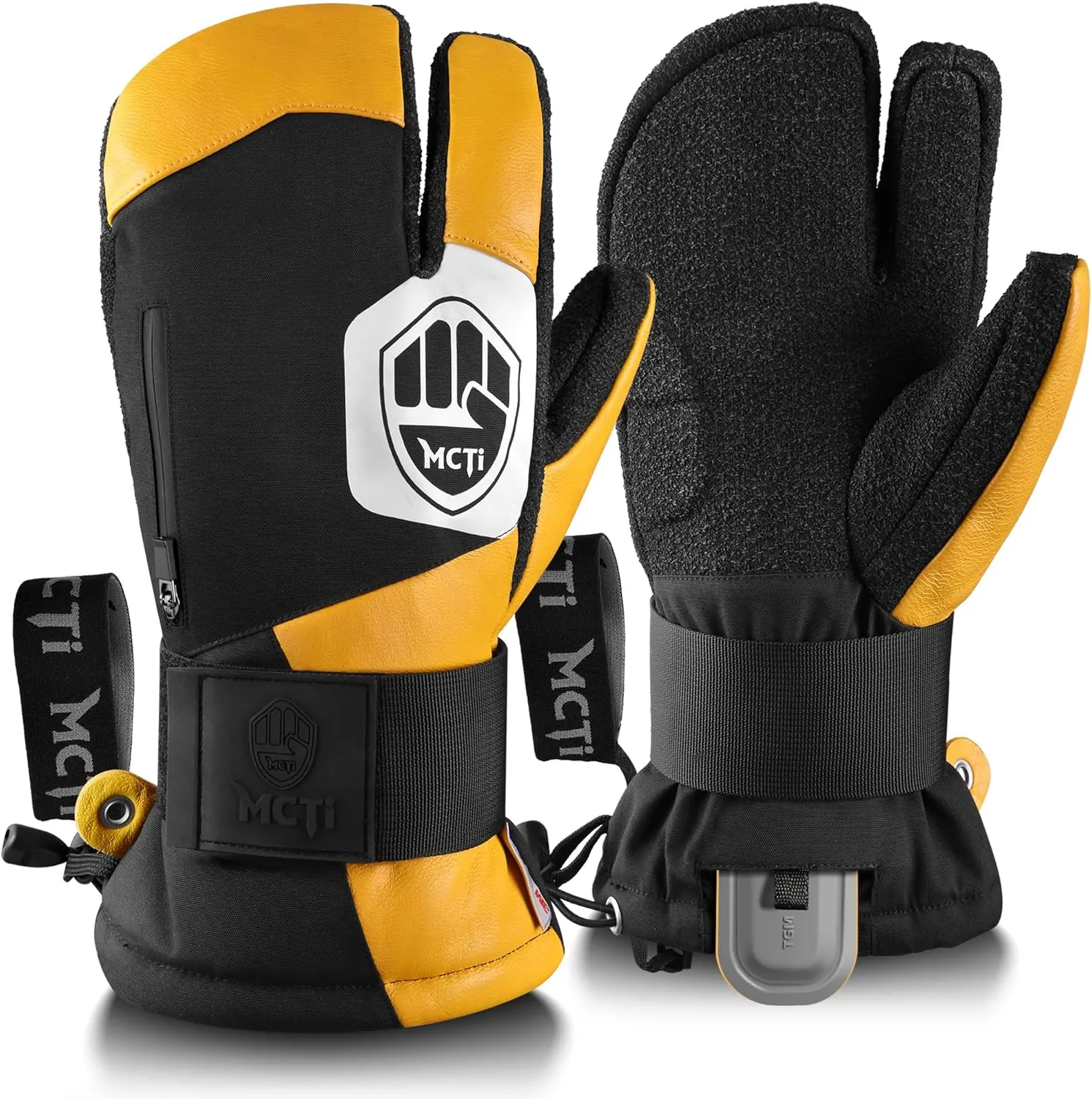 MCTi Snowboard Gloves with Wrist Guard 3-Finger Abrasion Resistant Gloves Waterproof for Winter Snow Skiing