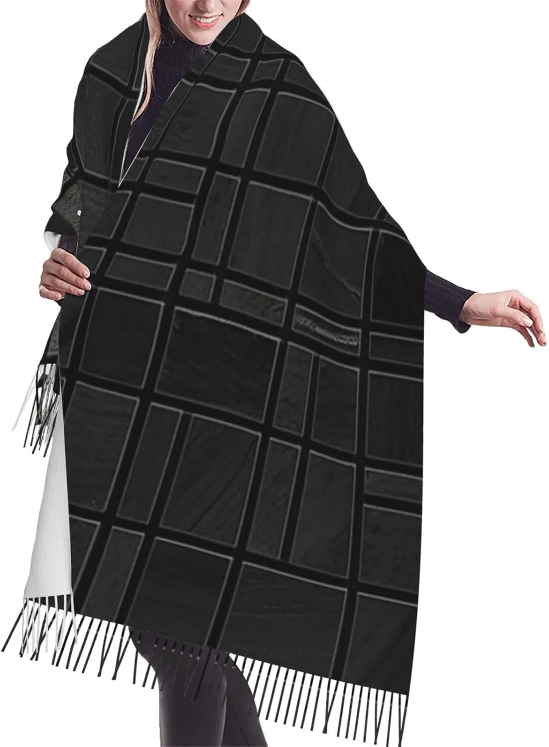 Mosaic black shadow Women's Scarf Warm Soft Shawl Wrap Scarf Fall Winter Fashion Tassel Scarf Oversized Scarves Blanket for Men Women