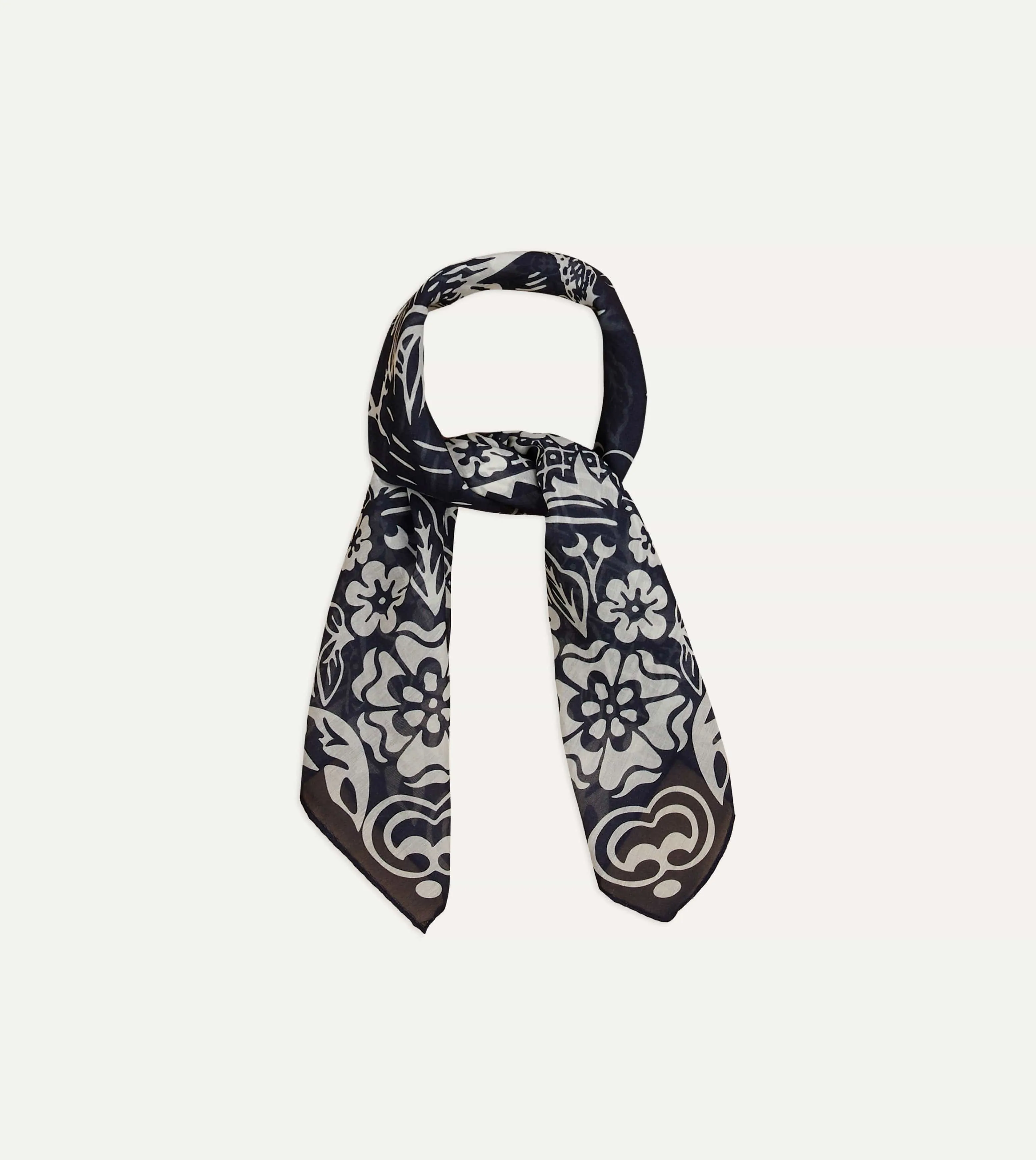 Navy Cockerel Print Silk-Cotton Bandana
