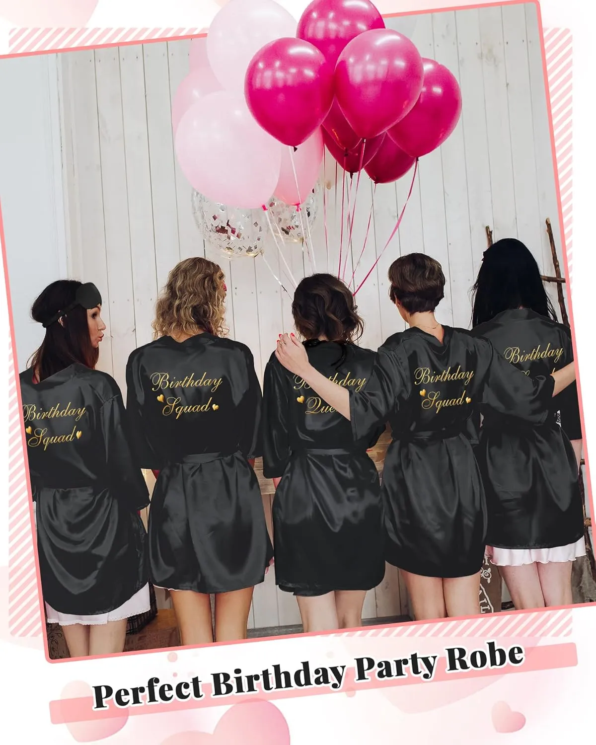 Neer 21 Pcs Women Birthday Party Robe Set Queen Squad Kimono Satin Bathrobes with Eye Mask and Scrunchie for Birthday