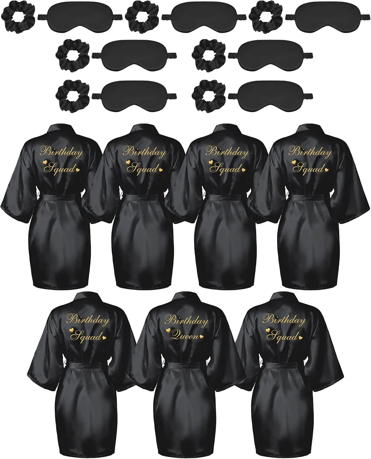 Neer 21 Pcs Women Birthday Party Robe Set Queen Squad Kimono Satin Bathrobes with Eye Mask and Scrunchie for Birthday