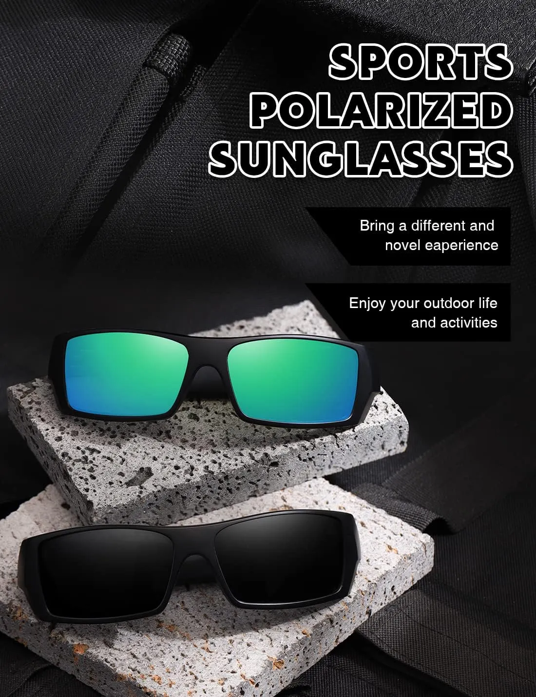 Polarized Sunglasses Men Womens Trendy Retro Sports Rectangular Wrap Around Vintage Shot Shield