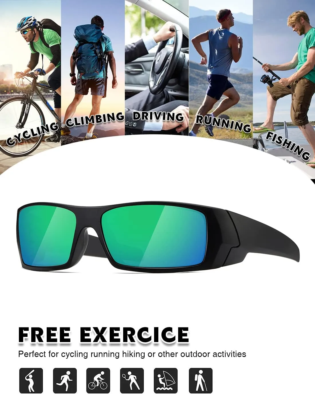 Polarized Sunglasses Men Womens Trendy Retro Sports Rectangular Wrap Around Vintage Shot Shield