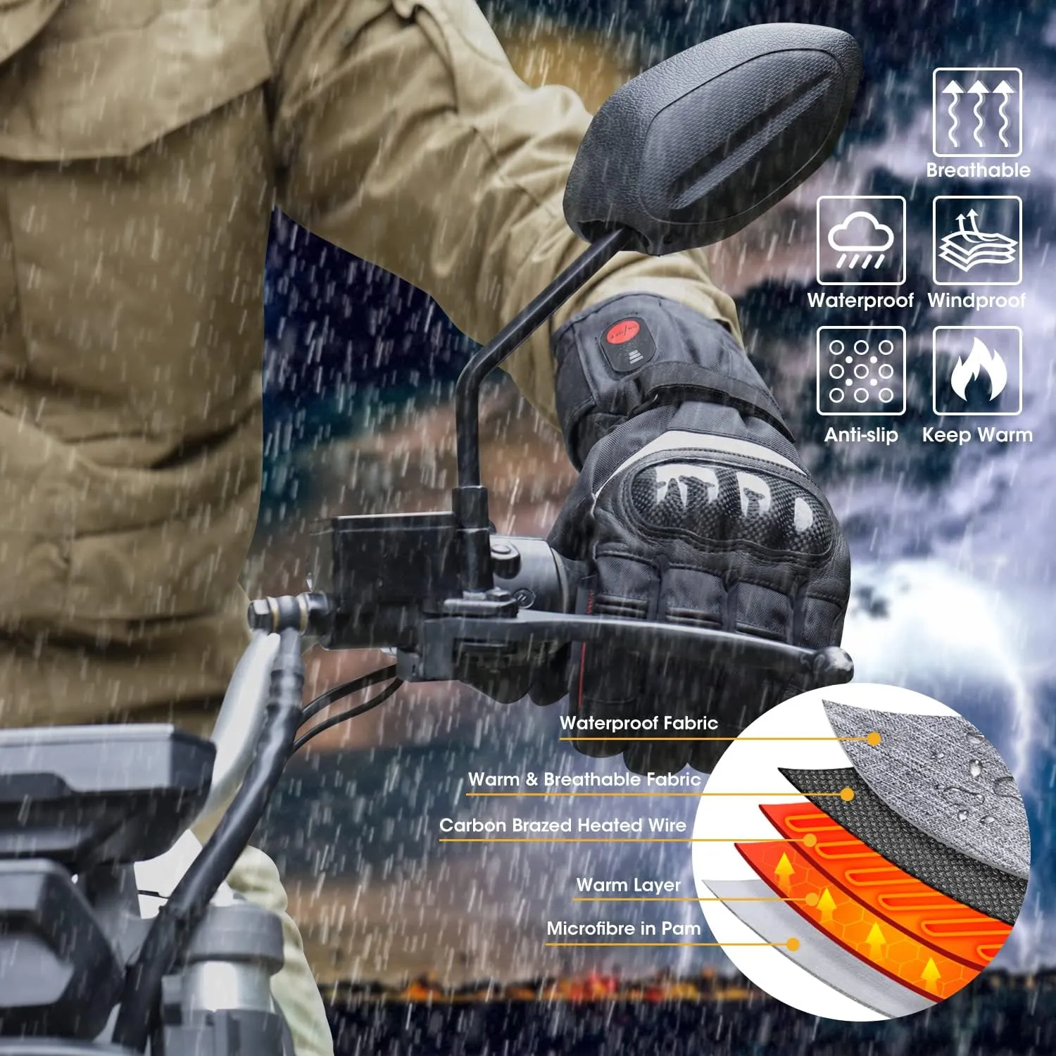 Professional Heated Motorcycle Gloves, Electric Rechargeable Battery Hand Warmers for Men Women, Winter Waterproof Riding Ski Bicycle Cycling Hunting Fishing Snowboarding