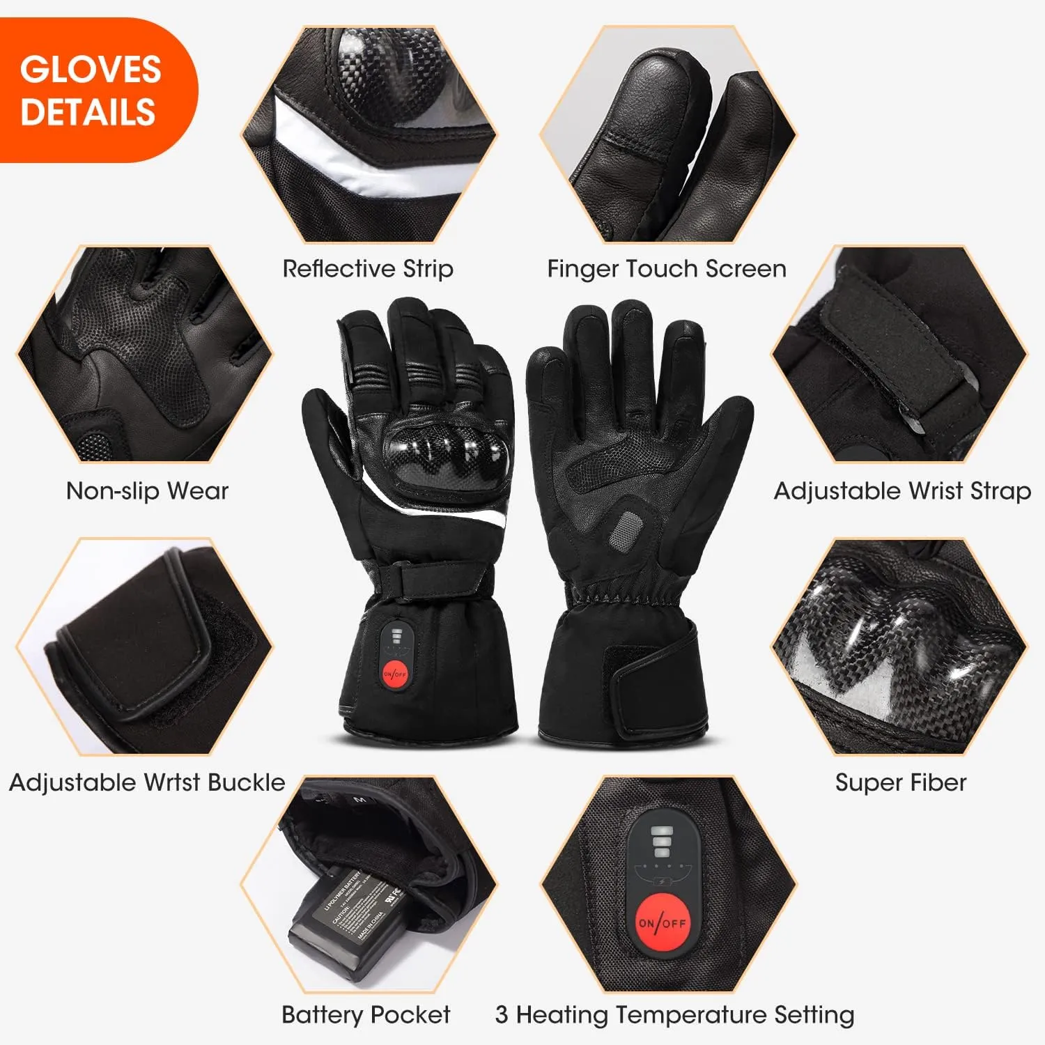Professional Heated Motorcycle Gloves, Electric Rechargeable Battery Hand Warmers for Men Women, Winter Waterproof Riding Ski Bicycle Cycling Hunting Fishing Snowboarding