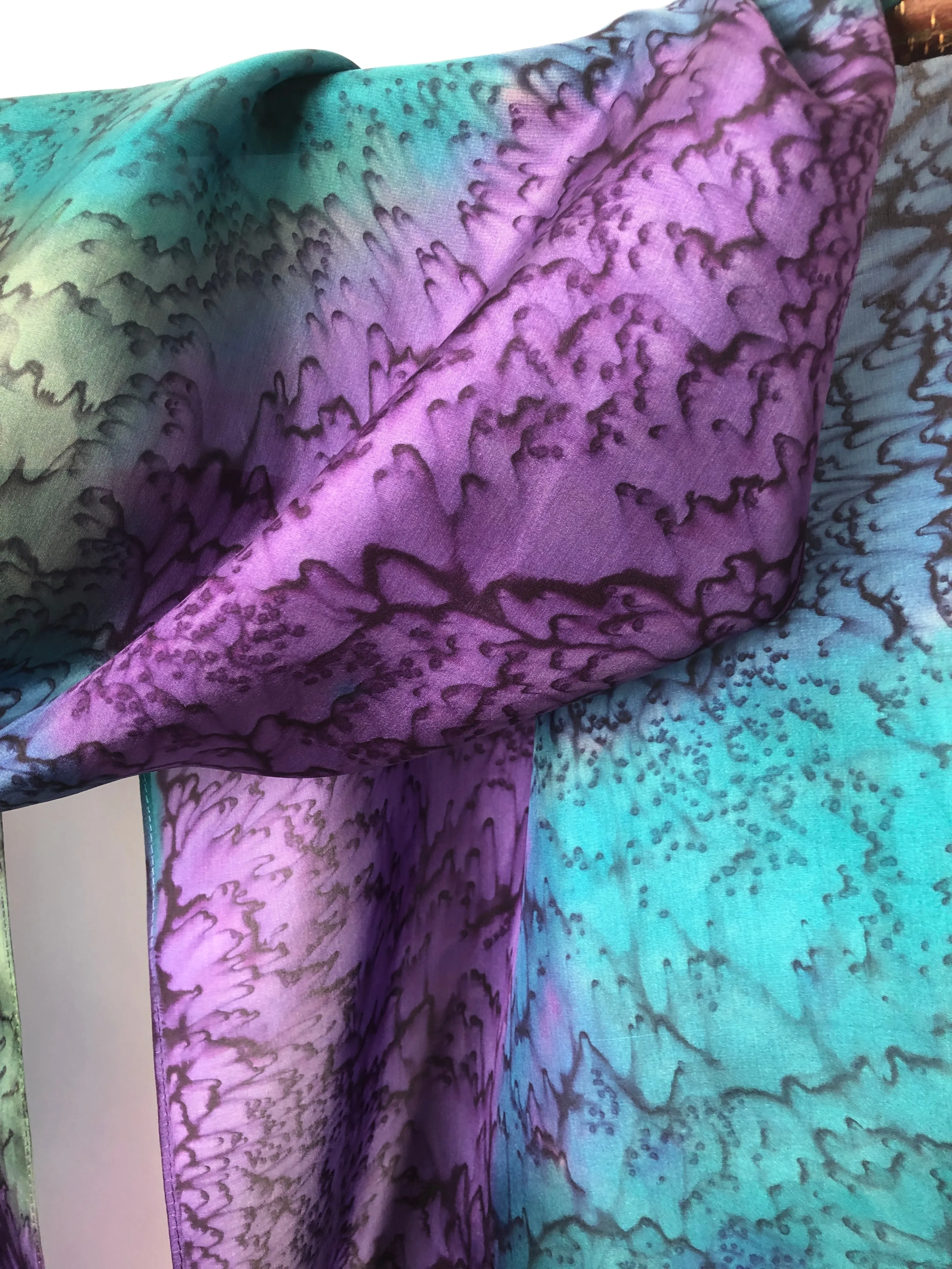 “Purple and Green Mermaid" - Hand-dyed Silk Scarf - $125
