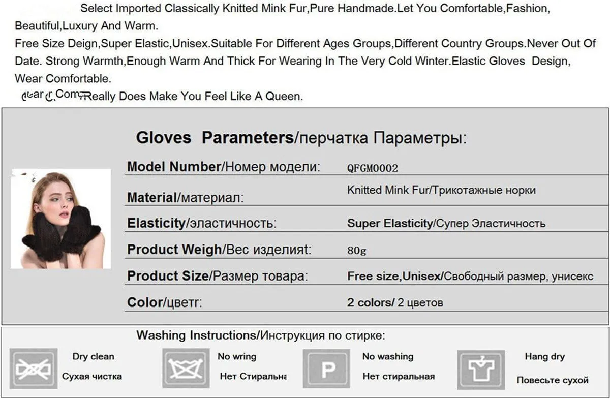 Qhome Women's Winter Mittens Knitted Mink Fur Full Finger Gloves