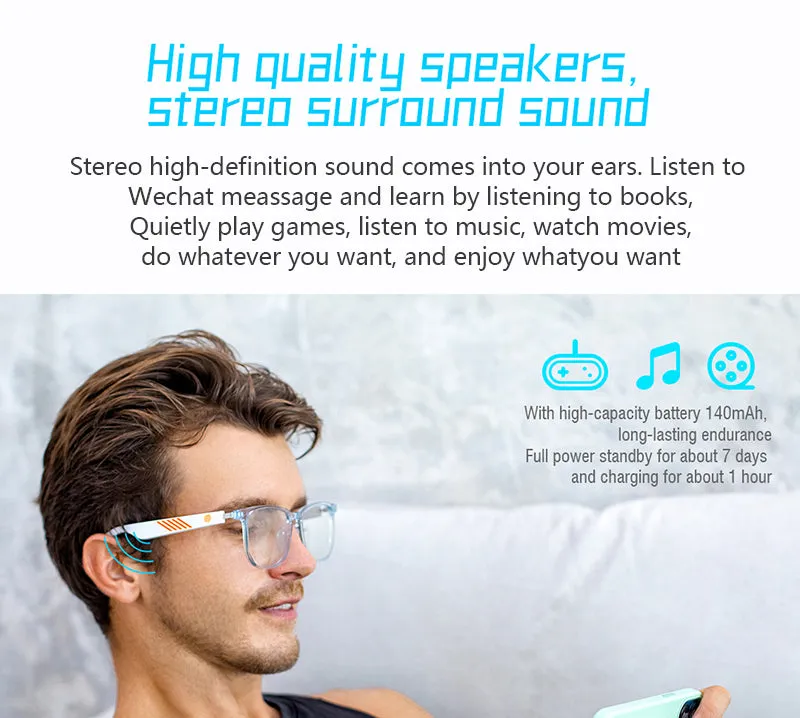Smart Bluetooth 5.0 Waterproof Call Headphones Anti-Blue Light Music IP67 Wireless glasses