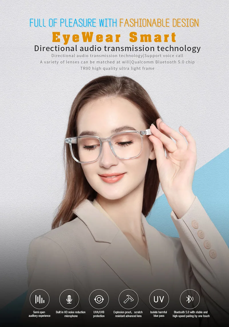 Smart Bluetooth 5.0 Waterproof Call Headphones Anti-Blue Light Music IP67 Wireless glasses