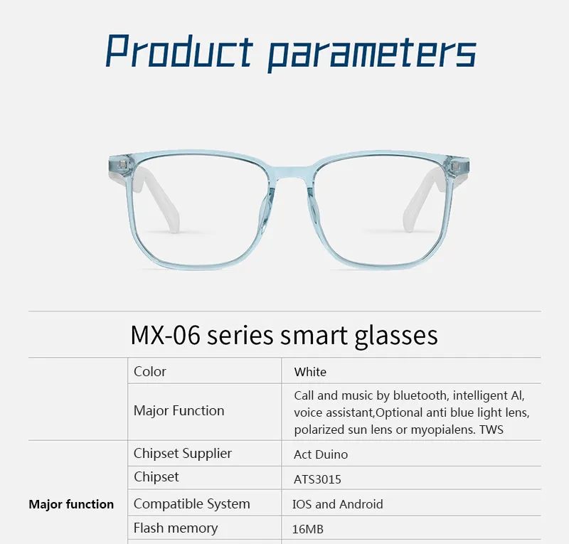 Smart Bluetooth 5.0 Waterproof Call Headphones Anti-Blue Light Music IP67 Wireless glasses