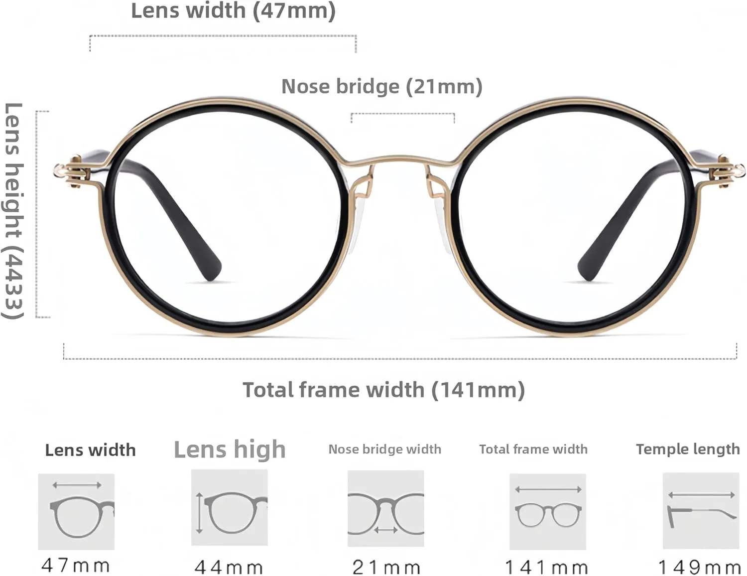 Tate Retro Titanium Acetate Prescription Glasses Frame，Luxury Round Eyeglasses with Blue Light Lenses 48-24-148mm