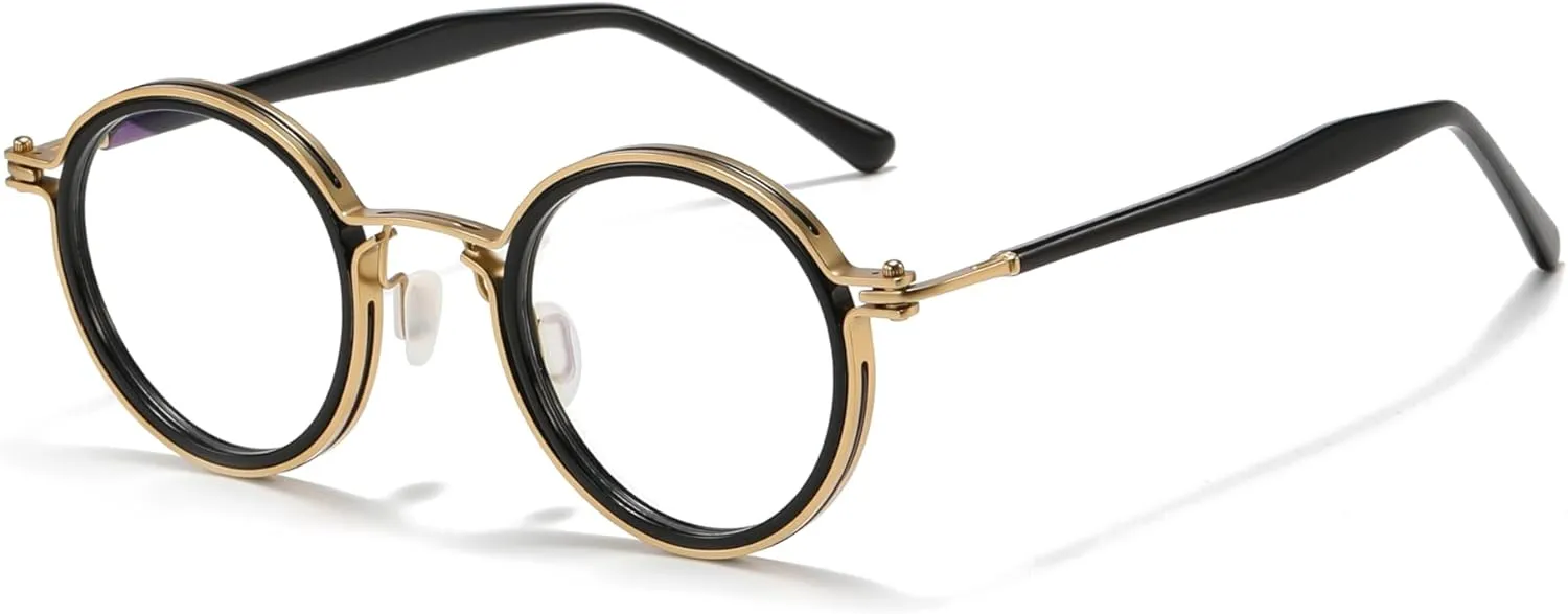 Tate Retro Titanium Acetate Prescription Glasses Frame，Luxury Round Eyeglasses with Blue Light Lenses 48-24-148mm