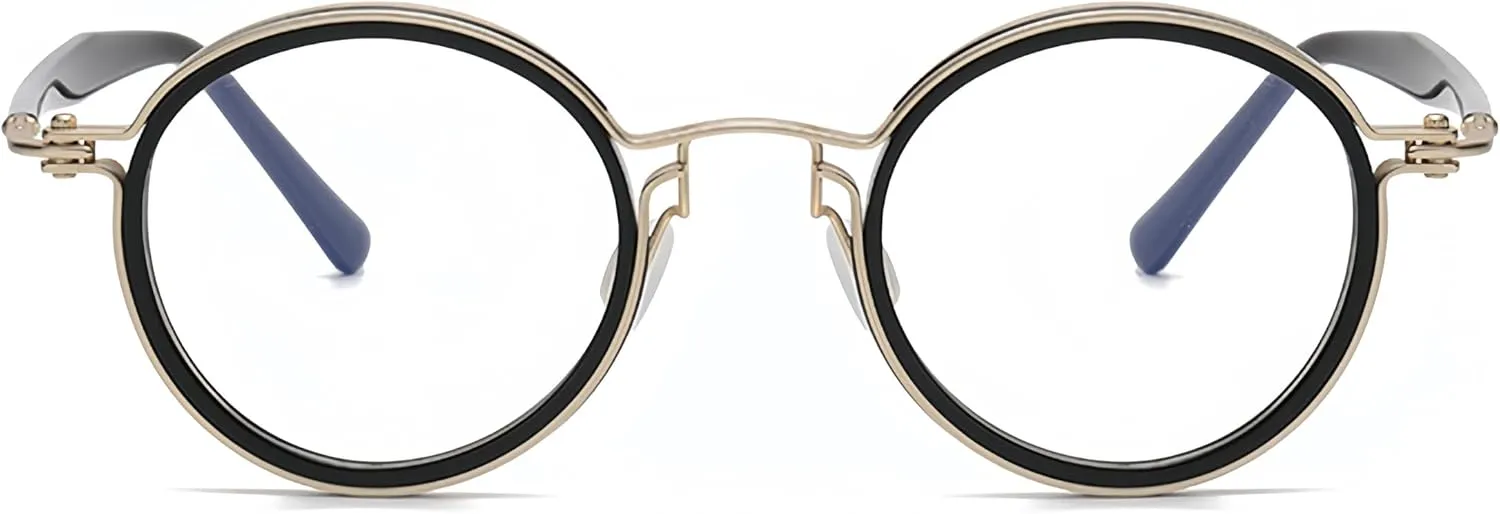 Tate Retro Titanium Acetate Prescription Glasses Frame，Luxury Round Eyeglasses with Blue Light Lenses 48-24-148mm