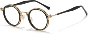 Tate Retro Titanium Acetate Prescription Glasses Frame，Luxury Round Eyeglasses with Blue Light Lenses 48-24-148mm
